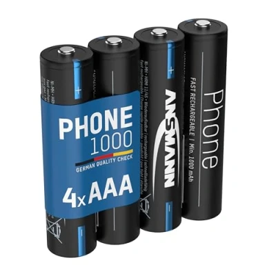 Abbildung von ANSMANN Telefon Akku Micro AAA, 1000 mAh NI MH 1,2V, 4 Stück, wiederaufladbar, leistungsstark, ideal für DECT Phone, Schnurlostelefon, Babyphone, Ersatzakku