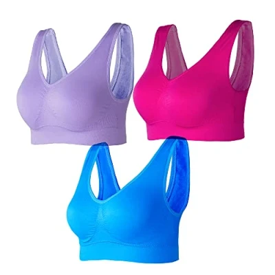 Abbildung von Lemef Damen Seamless Sport BH mit Merfarben Wohlfühl BH, 1*rosa Rot, 1*dunkelblau,1*dunkellila, 3XL