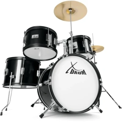 Abbildung von XDrum Kinderschlagzeug Junior Pro,Komplettes Drumset, Inkl. Drumsticks, Fußmaschine &amp; Schlagzeughocker, Kesselgrößen: Bass Drum 16&quot;, Snare 12&quot;, Zwei Tomtoms 10&quot; 11&quot;