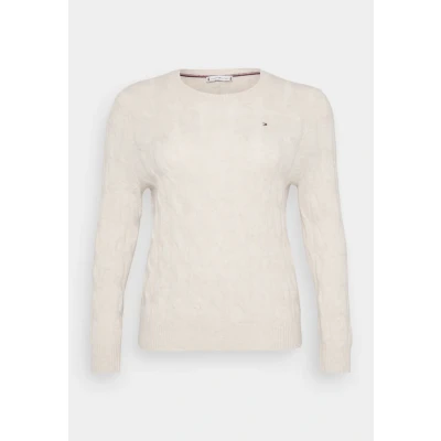 Abbildung von Tommy Hilfiger Curve Strickpullover &quot;CRV SOFT WOOL CABLE C NK LS SWT&quot;, in großen Größen, mit Zopfmuster, aus reiner Wolle