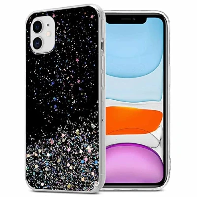 Abbildung von Cadorabo Hülle kompatibel mit Apple iPhone 11 PRO Rundumschutz TPU Silikon Case Mädchen Glitzer Strass Design Slim Kratzfest Weiche Gummi Bling Schutzhülle für in Schwarz