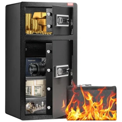 Abbildung von VEVOR Safe Tresor mit feuerfester Geldtasche, Doppeltüren 5,5 Kubikfuß, 2 höhenverstellbare Trennwände, digitaler Möbeltresor Schlüssel, Code, für Geld Schmuck Wertsachen, Schwarz