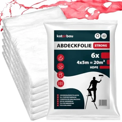Abbildung von KOTARBAU® 6er Set Abdeckfolie Maler 4x5 m Transparente Plane Baufolie Transparent Staubschutzfolie Allzweck Folie Malerplane Malerfolie für Renovierung und Umzug