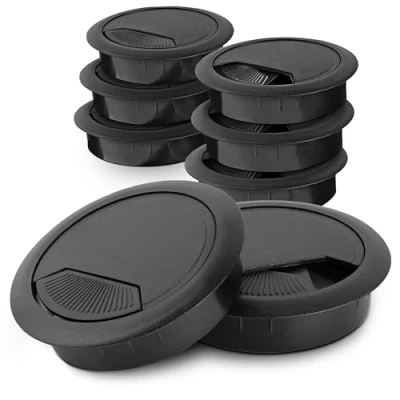 Abbildung von LouMaxx Kabeldurchführung Schreibtisch schwarz 8er Set Kabeldurchlass 60mm Ø Tisch Kabel Durchführungen aus stabilem Kunststoff passgenaue Kabellochabdeckung mit stabiler