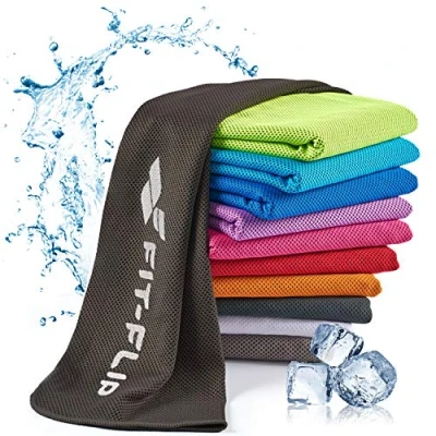 Abbildung von Fit Flip Kühlendes Handtuch Ice Cooling Towel und mikrofaser Kühltuch kühlende Handtücher für Nacken Hals Airflip cool Fitness Sport Kühlhandtuch (schwarz, 120x35cm)
