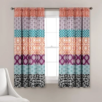Abbildung von Lush Decor Fenstervorhang, Bohemian Streifen, bunt, buntes Design, 132 x 160 cm, Fuchsia und Orange