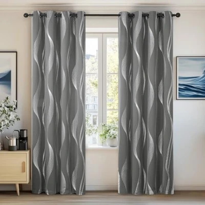 Abbildung von Deconovo Verdunkelungsgardinen für Schlafzimmer dicke Thermovorhang Kälteschut Hitzeschutz, Lärmschutz Blickdichte Vorhänge, Kinderzimmer Ösen Vorhang, 229x117 cm(HöhexBreite), Hellgrau, 2er Set