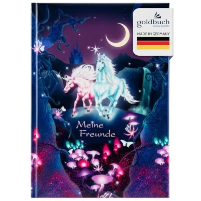 Abbildung von goldbuch 43579 Freundebuch Unicorn, Freundschaftsbuch DIN A5 mit 88 illustrierte Seiten, für Kita, Hort und Grundschule, Beste Freunde in der Schulzeit, Kunstdruck, Lila, 70 Mm