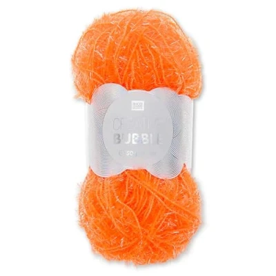 Abbildung von Frida&#039;s Wollhaus Rico Design 50 g Creative Bubble Schwammgarn Wolle Stricken Häkeln 57 Farben (025 Neonorange)