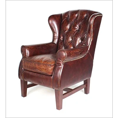 Abbildung von Phoenixarts Sessel Chesterfield Ledersessel Vintage Design Ohrensessel Leder ClubSessel (Braun 446)