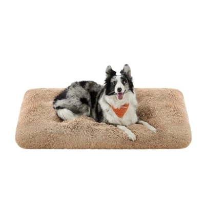 Abbildung von Feandrea Hundebett, Hundekissen, Flauschige Hundematte, Langer Plüsch, 122 x 74 cm, weiche Polsterung, waschbar, multifunktional, Kamelbraun PGW204K01