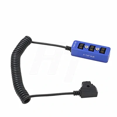 Abbildung von HangTon D Tap Triple Power Splitter Box, P Stecker auf Buchse 3 Port Schraubhalterung für Ronin 2, V Mount Akku, ARRI Alexa RED Sony Kamera (Blau und Spirale)