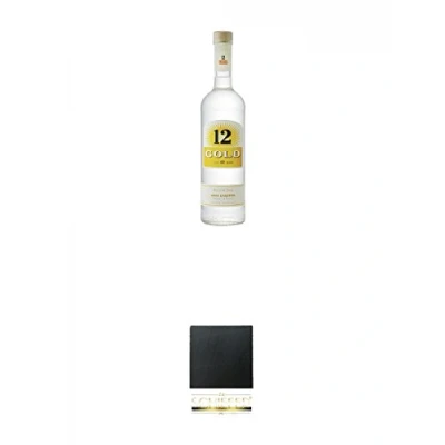 Abbildung von 12 Gold Anis Liquer 0,7 Liter + Schiefer Glasuntersetzer eckig ca. 9,5 cm Durchmesser