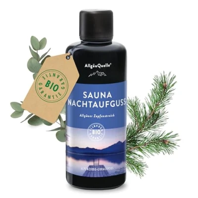 Abbildung von Allgäuquelle Sauna Aufgussset Bio Saunaaufguss Nachtausguss Saunaduft (1 x 100ml) mit Alpenzirbe und Eukalyptus