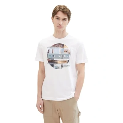 Abbildung von TOM TAILOR Herren Basic Crewneck T Shrt mit Logo Print aus Baumwolle, 20000 White, XXXL
