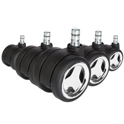 Abbildung von hjh OFFICE 619035 5x Hartbodenrollen 11mm / 60mm ROLO GAME No Noise Gaming Stuhlrollen für harte Böden, Schwarz/Chrom