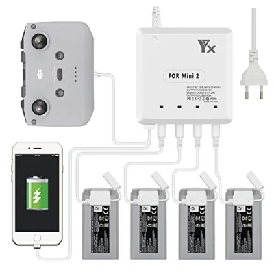 Abbildung von LYONGTECH 6 in 1 Akku Ladegerät für DJI Mini 4K/2,Mini SE/2 SE Drohne, lädt 4 Batterie gleichzeitig,Parallel Akkuladestation Hub Zubehör
