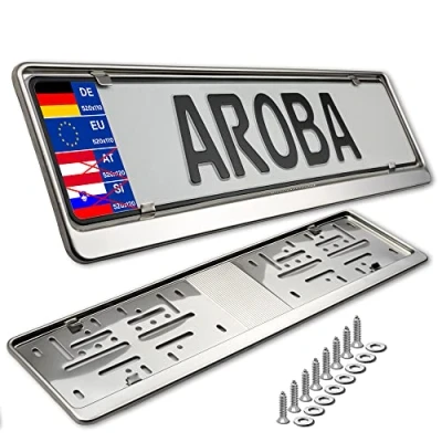 Abbildung von AROBA 2X Premium Auto Kennzeichenhalter 100% Edelstahl POLIERT für Deutschland und EU (Kennzeichen der Größe 520mm x 110mm) Nummernschildhalter Kennzeichenhalterung INOX Rostfreier Stahl V2A