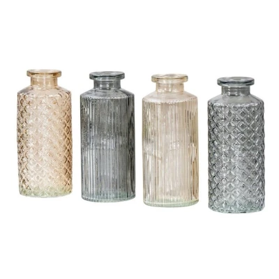 Abbildung von 4er Set Vase Braun Grau H14cm Glas Sonnengelb Blumenvase Tischdeko Frühling Blumendeko Glasvase Dekovase