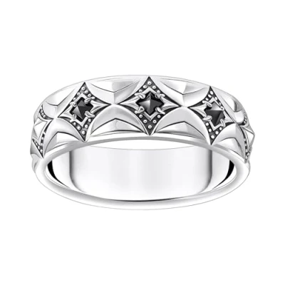 Abbildung von Thomas Sabo TR2453 643 11 Herrenring Rautenmuster mit schwarzen Steinen Silber