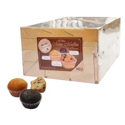 Abbildung von HELLMA Mini Muffins 60 Stk. Muffins, einzeln verpackt 3 Sorten Vorrats Box für Hotel, Café, Kiosk und Kliniken