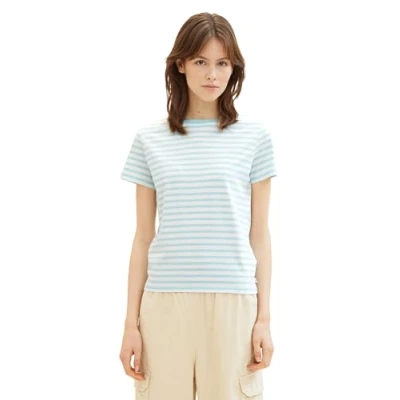Abbildung von TOM Tailor Denim stripe Tshirt print, Damen, Größe: Small, White mint