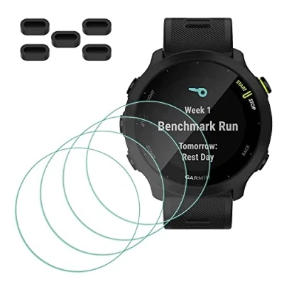 Abbildung von MTHGH Schutzfolie für Garmin Forerunner 55 Smartwatch Displayschutzfolie [4 Stück] + Anti Staub Stecker 5 Stück, Glas 9H Härte Kratzer Blasenfreie Ultradünne Panzerfolie