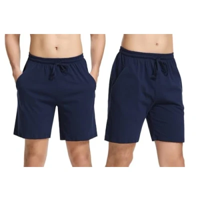 Abbildung von Aseniza Herren Schlafanzughose Kurz Baumwolle Bermuda Schlafshorts Pyjamahose Shorty Sommer Sleephose Freizeithose für Männer,A Blau*2,M
