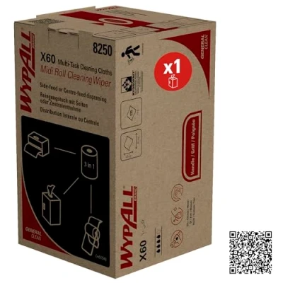 Abbildung von WypAll X60 General Clean Multi Task Reinigungstücher 8250 2 in 1 Midi Rollenreinigungssystem blaue Rolle x 235