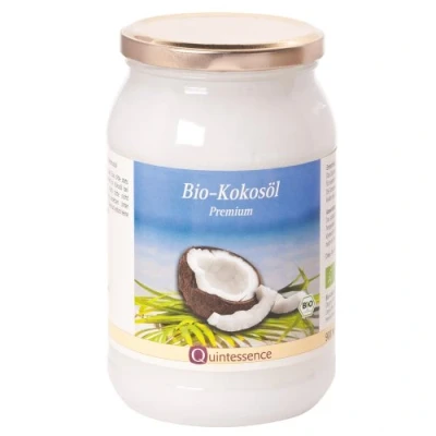 Abbildung von Quintessence Kokosöl Bio 900ml, kaltgepresst Vegan, naturbelassen &amp; ohne Zusätze, Hergestellt aus sonnengereiften Kokosnüssen, Ideal zum Kochen, Braten, Frittieren oder Backen