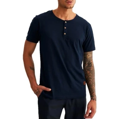 Abbildung von Leif Nelson T Shirt Herren Sommer Rundhals Ausschnitt (Dunkel Blau, Größe M), Regular Fit 100% Baumwolle, Casual Basic Männer Kurzarm