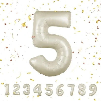 Abbildung von Luftballoons Beige5 Geburtstag zahlen luftballon 5 jahre Folienballon Kindergeburtstag Deko XXL Beige Riesen in 40&quot; 101cm Geburtstagsdeko Ballon Zahl zum