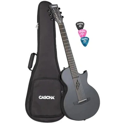 Abbildung von Cascha Akustikgitarre aus Kohlefaser, Anfänger Gitarre für Erwachsene, Reisen, Akustik, Inkl. Gigbag, Gitarrengurt, Reinigungstuch, Plektren, Ersatzsaiten