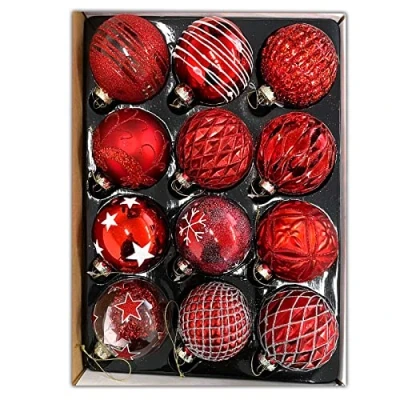 Abbildung von HAC24 12 Set Glas Weihnachtskugeln Handbemalt Christbaumkugeln Weihnachtsbaumkugeln Echtglas Weihnachtsbaumschmuck (Rot 2)