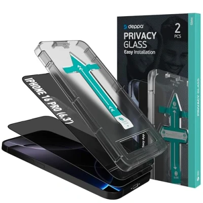 Abbildung von Deppa 2 Stück Sichtschutz für Iphone 16 Pro (6.3 Zoll) mit Schablone Privacy Anti Spy Glas, Folie, Schutzfolie, Schutzglas, Displayschutz, Sichtschutzfolie