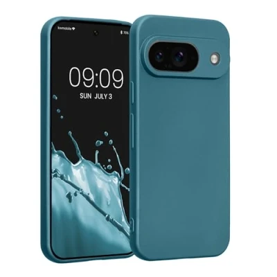 Abbildung von kwmobile Handyhülle kompatibel mit Google Pixel 9 Hülle weiche Silikon Case metallisch schimmernd in Metallic Karibikblau