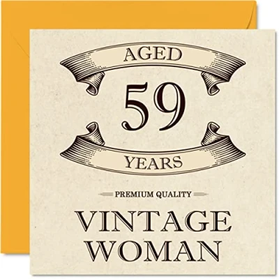 Abbildung von Geburtstagskarte zum 59. Geburtstag im Vintage Stil für Frauen Alter von 59 Jahren lustige Mutter Schwester Ehefrau Oma 145 mm x Damen Grußkarten
