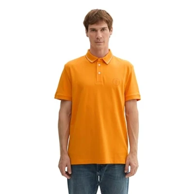 Abbildung von TOM TAILOR Herren 1043721 Basic Piqué Poloshirt mit Logo Print, 12392 Fresh Pepper Orange, M