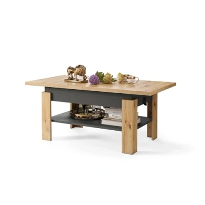 Abbildung von All4All Couchtisch Rino Kaffeetisch Wohnzimmertisch mit Ablage Sofatisch ausziehbar bis 170cm höhenverstellbar 130x65cm 05 Artisan Eiche + Anthrazit