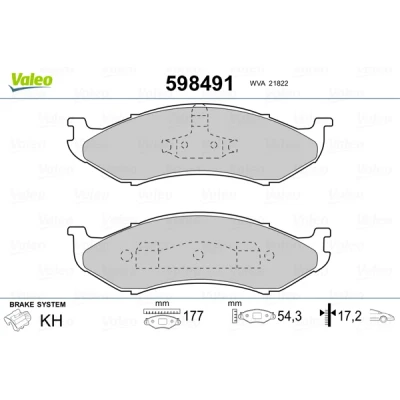 Abbildung von VALEO 598491 Bremsbelagsatz Vorderachse exkl. Verschleißwarnkontakt mit Anti Quietsch Blech JEEP: Grand Cherokee 2, I, WRANGLER 2