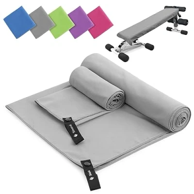 Abbildung von Mikrofaser Handtuch 2er Set 180x60cm Groß Badetuch + 80x40cm Klein Hand Gesichtshandtuch Schnelltrocknend Handtücher, Sporthandtuch Fitnessstudio für Fitness Strand Gym (Grau)