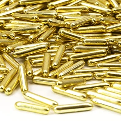 Abbildung von Streusel Glück Zaubersticks Macaroni gold metallic 180g goldene Zuckerstreusel Rods Zuckerdekor Sprinkles Tortendeko Deko für Cupcakes Muffins Torte Kuchen Geburtstag Hochzeit Weihnachten Party