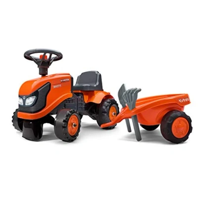 Abbildung von FALK Baby Kubota Aufsitztraktor mit Anhänger, Harke und Schaufel (808 022)