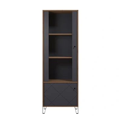 Abbildung von trendteam smart living Standvitrine Vitrine Wohnzimmer Montez Aufbaumaß (BxHxT) 63 x 172 40 cm Farbe Eiche Kraft Gold mit Graphit 2102131C4