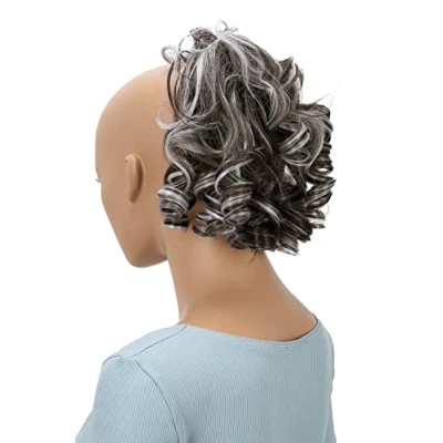 Abbildung von CAISHA Haarteil Haargummi Lena Hochsteckfrisuren Brautfrisuren Voluminös Gelockt Unordentlich Dutt Kunstfaser DM17cm Schokobraun Grau Gesträhnt G29L