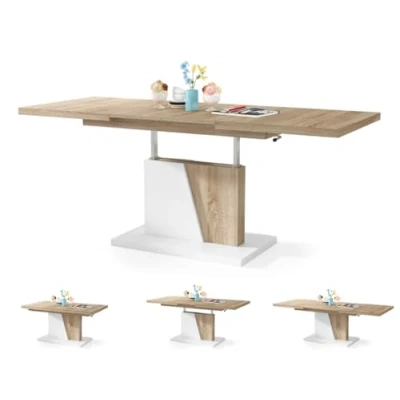 Abbildung von Moderner Esszimmertisch Grand Esstisch bis 180cm ausziehbar höhenverstellbar Küchentisch Kitchen Table 120x70cm 05 Sonoma Eiche + Weiß