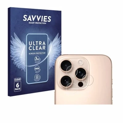Abbildung von Savvies 6 Stück Schutzfolie für Apple iPhone 16 Pro Max (NUR Kameraschutz) Displayschutz Folie Ultra Transparent