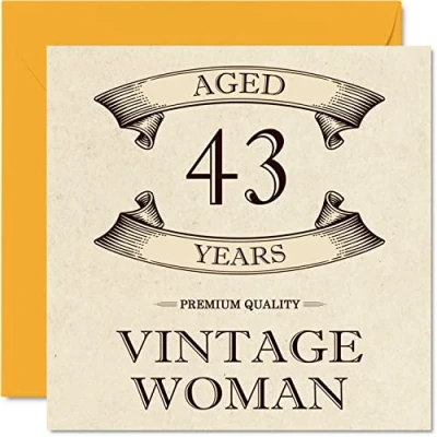Abbildung von Geburtstagskarte zum 43. Geburtstag im Vintage Stil für Frauen Alter von 43 Jahren lustige Mama Schwester Ehefrau Freundin Tante 145 mm Damen Grußkarten