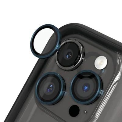 Abbildung von RhinoShield 9H Tempered Glass Kameraprotektoren, kompatibel mit [iPhone 15 Pro / Max] Stoß und Kratzfest, hohe Klarheit, explosionssicheren Schutz, Anti Beschlag Technologie Blau