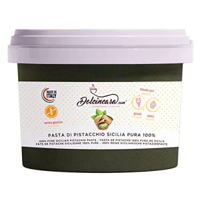 Abbildung von Dolcincasa com Crema di Pistacchio Lusso 100% Pura Pasta Siciliano per Gelati Pasticceria Ottimo Aromatizzante Scioglievole Spalmabile Prodotto a Bronte 250 grammi